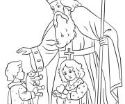 Coloriage Saint Nicolas caresse la t&ecirc;te de l&rsquo;enfant