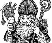 Coloriage Saint Nicolas chibi avec des bonbons