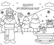 Coloriage Saint Nicolas dans la foret pour l'occasion de la fete