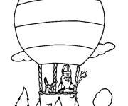 Coloriage Saint Nicolas dans la montgolfi&egrave;re