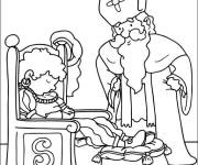 Coloriage Saint Nicolas d&eacute;couvre Black Pete en dormant