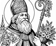 Coloriage Saint Nicolas devant un &eacute;glise