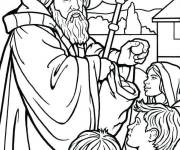 Coloriage Saint Nicolas distribue des bonbons