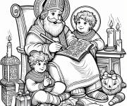 Coloriage Saint Nicolas &eacute;crit dans son grand livre