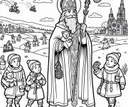 Coloriage Saint Nicolas en sortant pour compenser les enfants sages