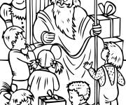 Coloriage Saint Nicolas entour&eacute; par les enfants