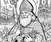 Coloriage Saint Nicolas entour&eacute; par les enfants sages
