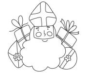 Coloriage et dessins gratuit Saint Nicolas entour&eacute; par plusieurs cadeaux à imprimer