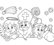Coloriage Saint Nicolas entre diable et ange pour enfants