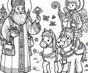 Coloriage Saint Nicolas et ange &agrave; cheval