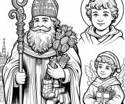 Coloriage Saint Nicolas et gar&ccedil;on et ange en ligne