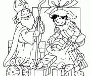 Coloriage Saint Nicolas et la pr&eacute;paration des cadeaux pour le noel