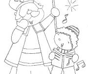 Coloriage Saint Nicolas et le gar&ccedil;on qui chante le chanson de Noel