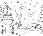Coloriage Saint Nicolas et le sac des cadeaux maternelle
