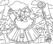 Coloriage Saint Nicolas et les cadeaux et le sapin de Noel