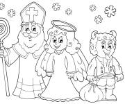 Coloriage Saint Nicolas et les enfants jouant les r&ocirc;les de diable et d'ange