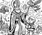 Coloriage Saint Nicolas et les r&ecirc;ves d'un enfants