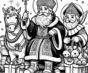 Coloriage Saint Nicolas et p&egrave;re noel &agrave; cheval cp