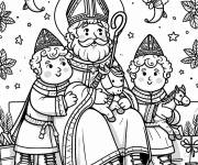 Coloriage Saint Nicolas et ses petits assistants kawaii