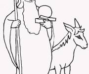 Coloriage Saint Nicolas et un &acirc;ne en f&ecirc;te de Noel