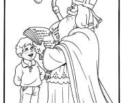 Coloriage Saint Nicolas lit le livre de comportement de gar&ccedil;on