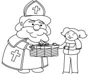 Coloriage Saint Nicolas livre le cadeau au petite fille
