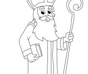 Coloriage Saint Nicolas portant le bible et le baton