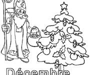 Coloriage Saint Nicolas pr&eacute;s d'un pommier