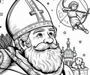 Coloriage Saint Nicolas regardant l'ange en ciel