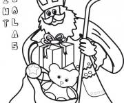 Coloriage Saint Nicolas sortant les cadeaux de son sac