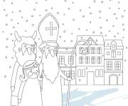 Coloriage Saint Nicolas sous la neige
