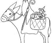 Coloriage Saint Nicolas sur l'&acirc;ne aux cadeaux