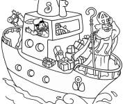 Coloriage Saint-Nicolas sur le bateau pour petits