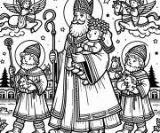 Coloriage Saint Nicolas tenant un b&eacute;b&eacute; en route
