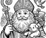 Coloriage Saint Nicolas tenant un chiot adorable