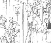 Coloriage St Nikolas et Black Pete sont et la visite aux enfants