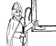 Coloriage et dessins gratuit St Nikolas met un cadeau dans la chaussure à imprimer