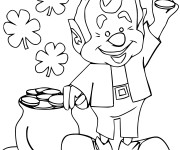 Coloriage Saint-Patrick porte une pi&egrave;ce d'or dans sa main
