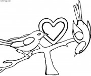 Coloriage Coeur d'amour et des Oiseaux