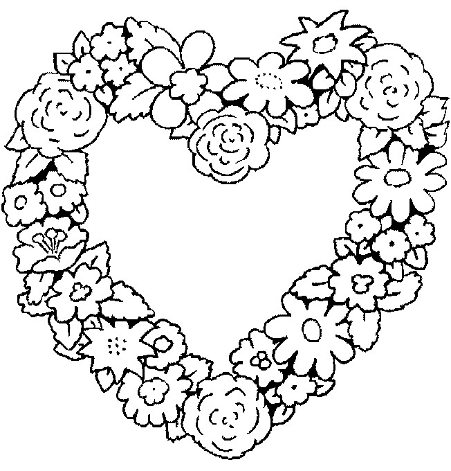 Coloriage et dessins gratuits Coeur décoré avec des Fleurs à imprimer
