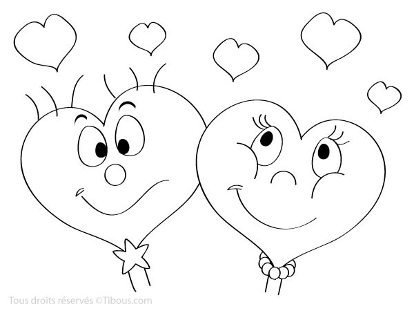 Coloriage et dessins gratuits Coeurs de St-Valentin en amour à imprimer
