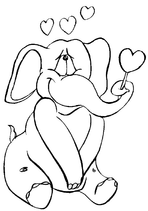 Coloriage et dessins gratuits L'Éléphant et Le Saint Valentin à imprimer
