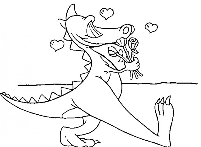 Coloriage et dessins gratuits Le Dinosaure en amour à imprimer