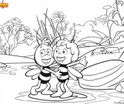 Coloriage et dessins gratuit Abeille Maya et son ami à imprimer