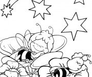 Coloriage Abeille Maya et Willy en train de dormir