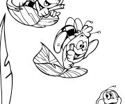Coloriage Abeille Maya et Willy sur les feuilles