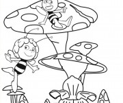Coloriage Maya et Willy sur les champignons