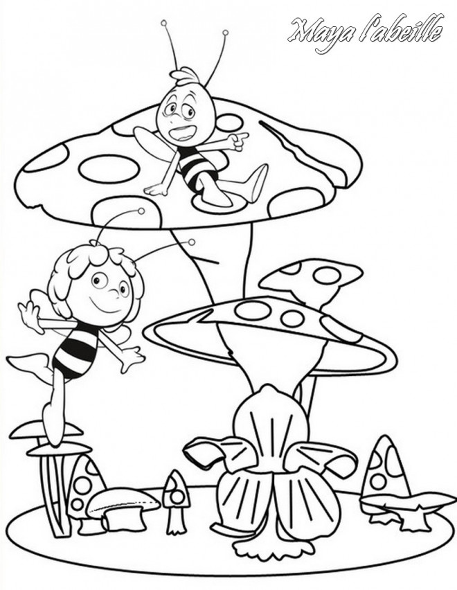 Coloriage Maya et Willy sur les champignons dessin gratuit ...