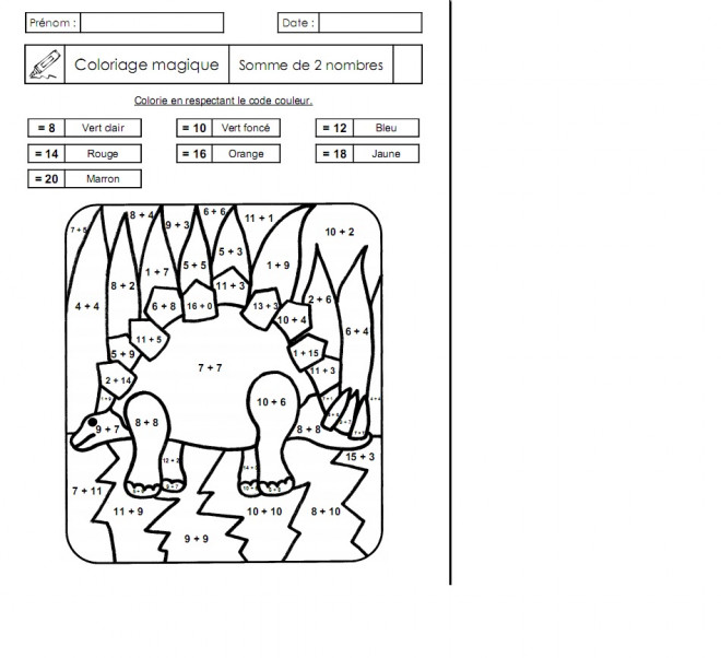 Coloriage Addition Magique Dinosaure Dessin Gratuit à Imprimer