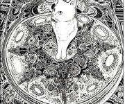 Coloriage Chat sur tapis adulte